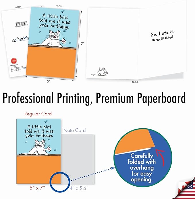 NobleWorks - 1 Awesome Birthday Greeting Card - Cartoon Art, Happy Funny Bday Note - Little Bird C9592BDG