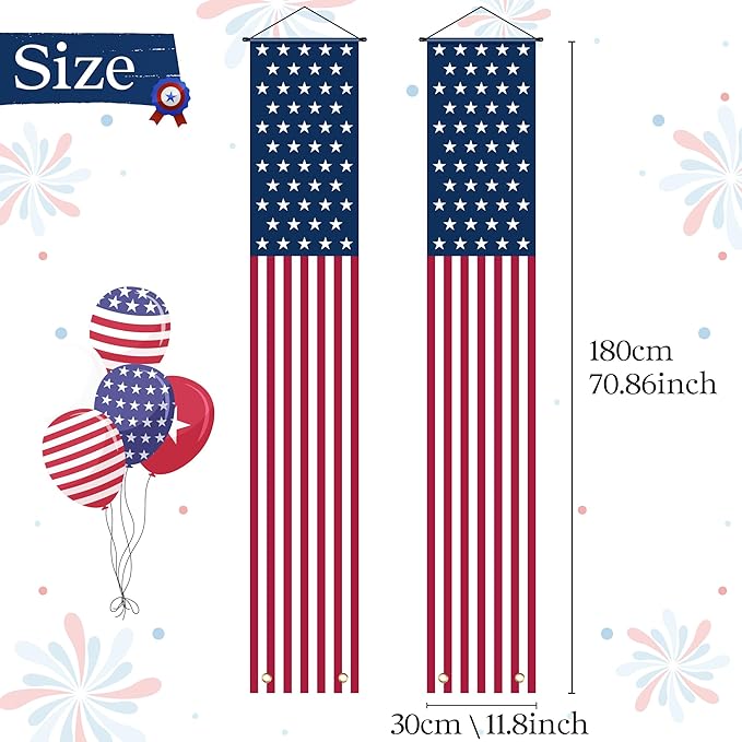 OHOME 4th of July Decorations - American Flag Porch Banner for Memorial day Decorations - Patriotic Decorations for Home Outdoor Outside | 250 America Anniversary USA Fourth of July Accessories Party Favors Yard Signs Decor
