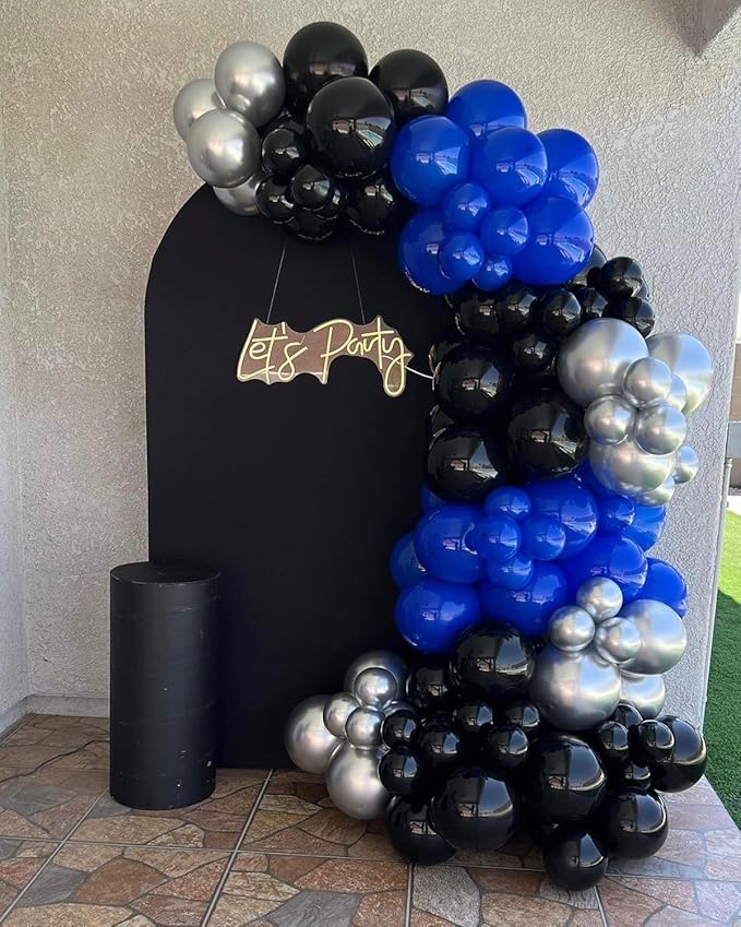 Royal Blue and Black Balloons Arch Kit -Navy Blue Balloons Metallic Sliver Black Different Size Balloons Garland Kit for 30th 40th 50th 60th Birthday Anniversary Graduation Party Decorations