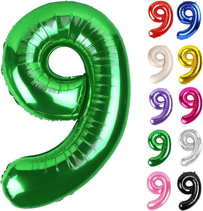 Green Number 9 Balloon 40 Inch, 9 Balloon Number, 9th Birthday Decorations, Green Party Supplies for Boys Girls