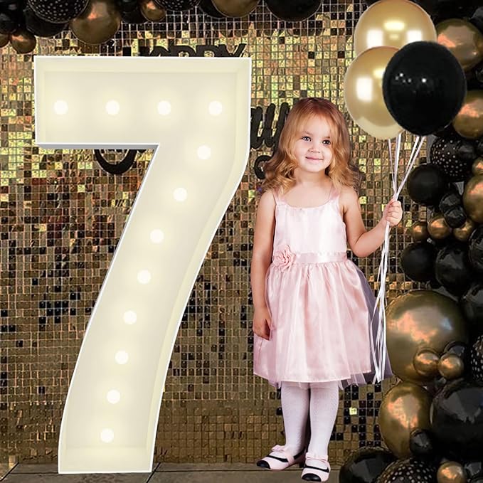 4FT Marquee Light Up Numbers Pre-Cut Frame Giant Marquee Numbers 7, Mosaic Numbers for Balloons, 17th 70th Birthday Decorations for Women Men, 70th Anniversary Decorations, Party Decor
