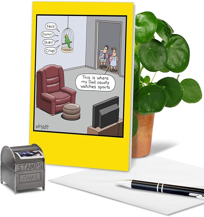 NobleWorks - 1 Hilarious Greeting Card for Birthday - Funny Birthday Cartoon, Comic Notecard - Sports Parrot C2660BDG