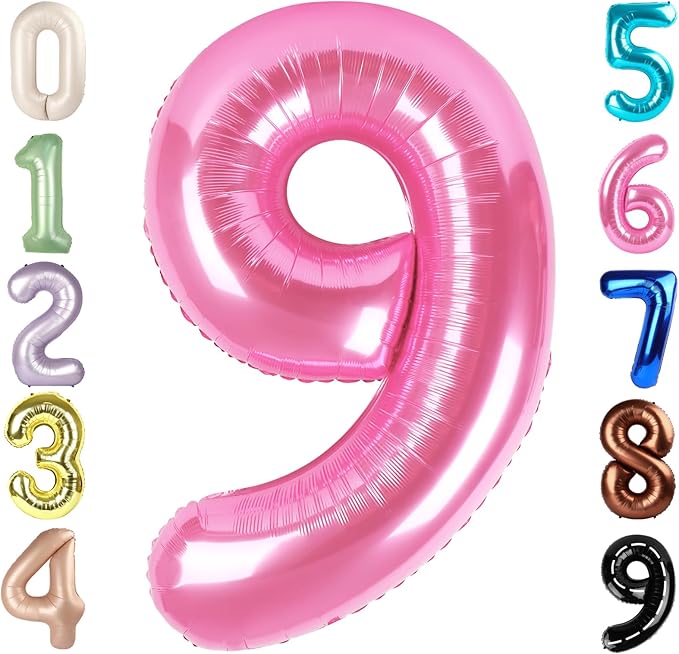 40 Inch Pink Numbers 9 Balloon, Balloons Decorations for 9 19 90 Birthday Party, Engagement, Wedding, Graduations, Photo Shoot Supplies
