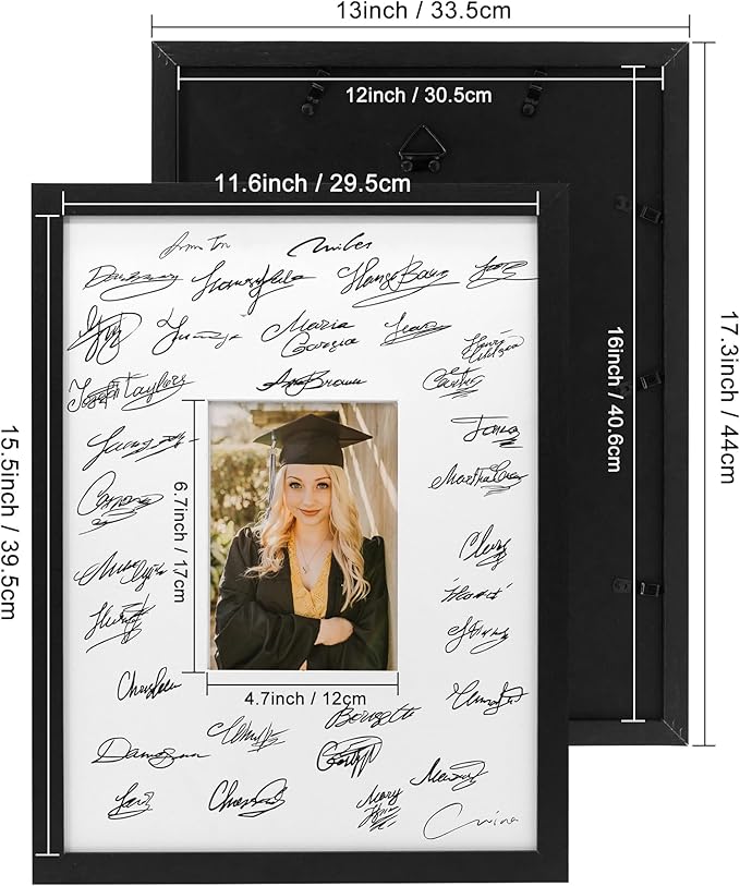 GraduatePro 12x16 Signature Picture Frame Board for 5x7 Photo with Signable Mat for Birthday Party Graduation Wedding Guest Book Gold