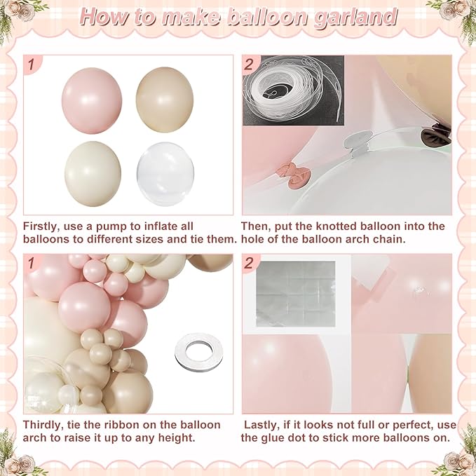 Dusty Pink Balloon Arch Kit 126 Pcs Pink and Sand White Balloon Arch Garland Kit for Wedding Birthday Baby Shower Gender Reveal Decorations