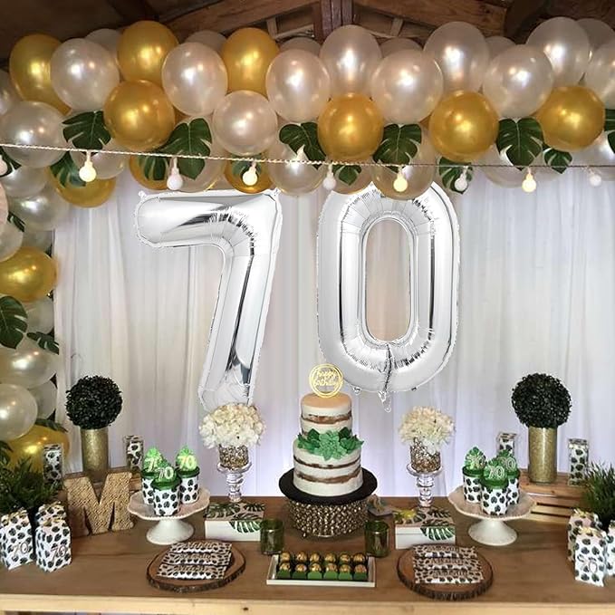Number Balloons Silver Party Balloon - Giant Number 70 Balloon, 40 Inch Large Balloon for 70th Birthday Decorations, Silver Party Supplies for Anniversary