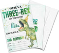 3RD Birthday Party Invitations- There's A Three-Rex On The Loose - 20-Pack of 4''x6'' Invite Cards with Envelopes, Double-Sided Fill In Birthday Party Celebrate Supplies & Decoration For Boys - A06