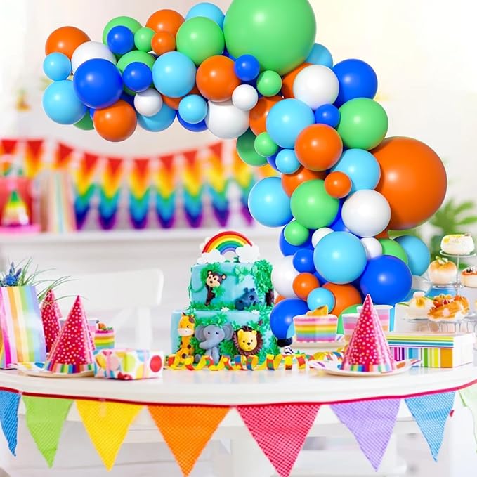 Blue Green Orange Dinosaur Balloon Arch, 121 PCS, Boys Birthday, Baby Shower Decorations