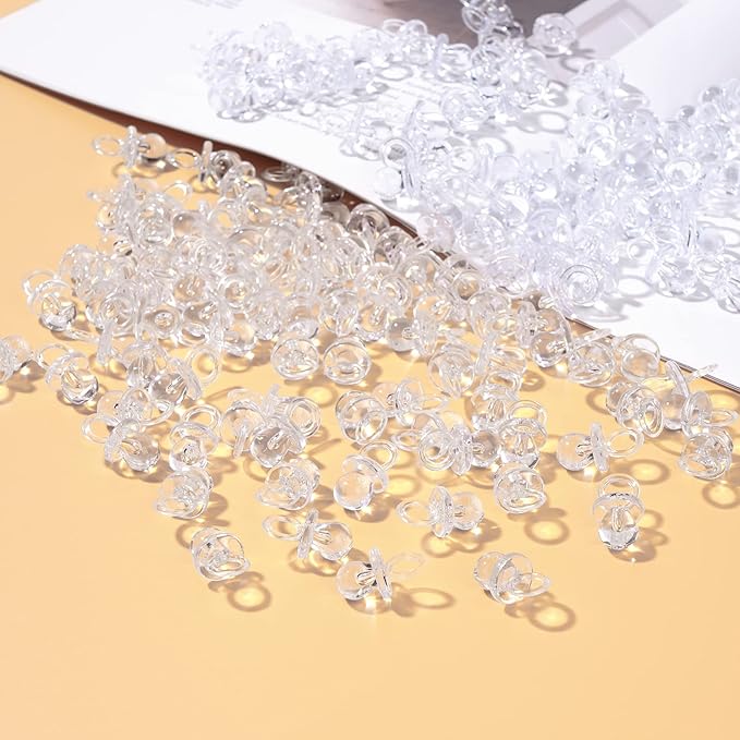XINHUIDALSQ 150 Mini Acrylic Pacifiers for Baby Shower Girl Game, 0.86 Inch Bulk Chupones para Gender Reveal Party Favors Table Decoration (Clear)