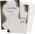 Black and Gold Birthday Party Invitation, Dinner Invitations Card for Girls, Teens, Adults, Birthday Dinner Invitation, 20 Party Invitations with Envelopes