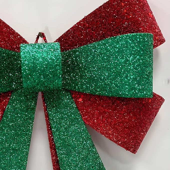 Metal Sparkly Christmas Red Bow Wall Decoration Hanging Xmas Red Bow for Wreath Christmas Tree Topper Ornaments Outdoor Indoor Christmas Decorations for Party Front Door Porch Home