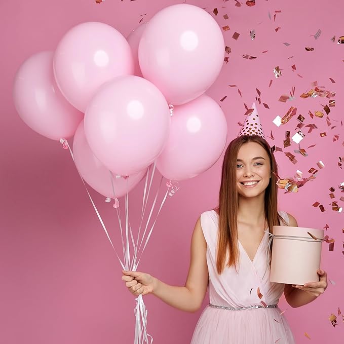 Pastel Pink Balloons 12 Inch, 100 Pack Baby Pink Balloon Light Pink Latex Balloons Matte Pale Soft Macaron Pink Helium Balloons for Gender Reveal Baby Shower Princess Birthday Party Decorations