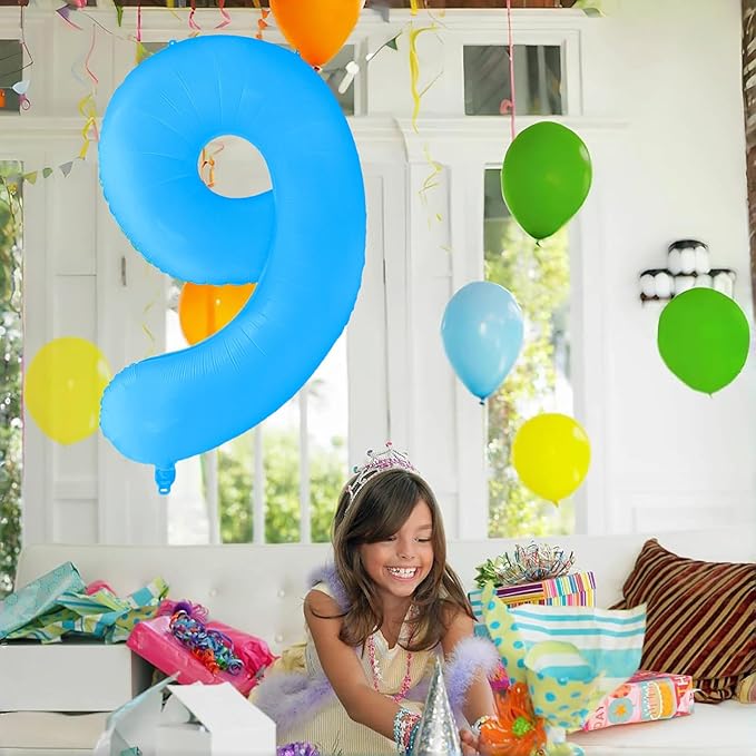 Fluorescent Blue Number Balloon 40 inch Giant Foil Helium Balloons Blue Number 2 Balloon for 2nd Birthday Party Decorations