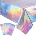 3 Packs Iridescent Plastic Tablecloths 54 x 108 Inch Shiny Disposable Laser Rectangle Table Covers Holographic Foil Table Cloths for Disco Ball Decor Carnivals Parties