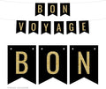 Andaz Press Faux Gold Glitter on Black Party Banner Decorations, Bon Voyage, Approx 5-Feet, 1-Set, Going Away Study Abroad Graduation Retirement Colored Hanging Pennant Decor