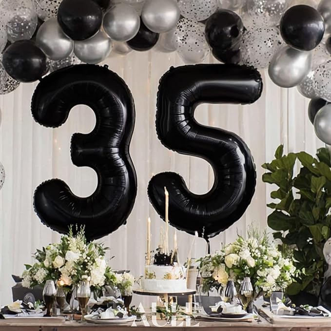 AULE 40 Inch Large 35 Balloon Numbers Black, Big Foil Number Balloons, Giant Helium Happy 35th Birthday Party Decorations for Man and Women, Huge Mylar Anniversary Party Supplies