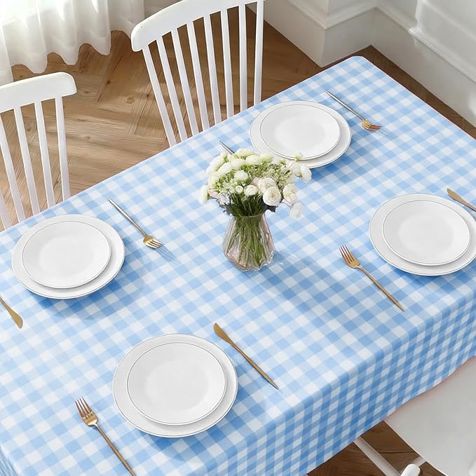 Oigco Light Blue Gingham Tablecloth - 54 x 108 Inches, Rectangle Disposable Light Blue Checkered Tablecloth, Picnic Table Covers for Dining/Camping/Picnic/Outdoor