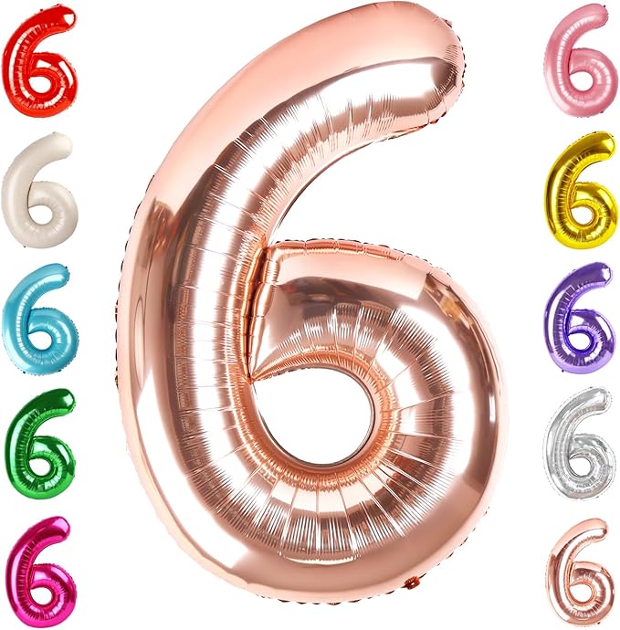 Number 6 Balloon 40 Inch, 6th Birthday Balloon for Boy Girl, Rose Gold 16 60 61 65 Numbers Balloons Birthday Party Wedding Events Decorations