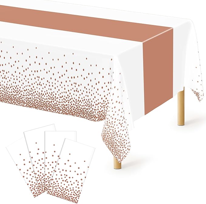 QZYL 4 Pack Disposable Table Cloth, 54" x 108" Rectangle Party Table Cloths with Pink Dot, Waterproof Plastic Table Covers for Birthday Wedding Receptions Family Gathering Holiday Dinner