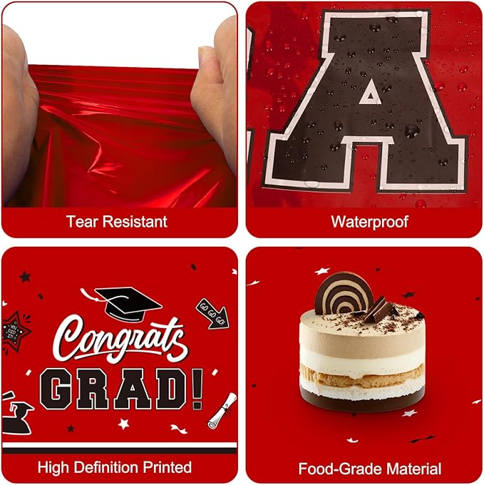 2 Pack Graduation Tablecloth - Congrats Grad Table Cloths, Plastic Disposable Rectangle Red Class of 2026 Table Cover for Graduation Tables Decorations Party Decor Supplies Favors,108 x 54 Inch