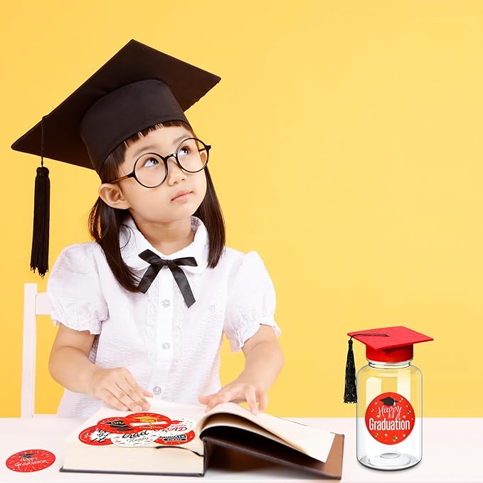 Boao 16 Sets Graduation Table Decoration Set with LED Light up Graduation Decorations for Class of 2026, Grad Jar, Felt Grad Hat and Stickers for High School College(Red,Vivid)