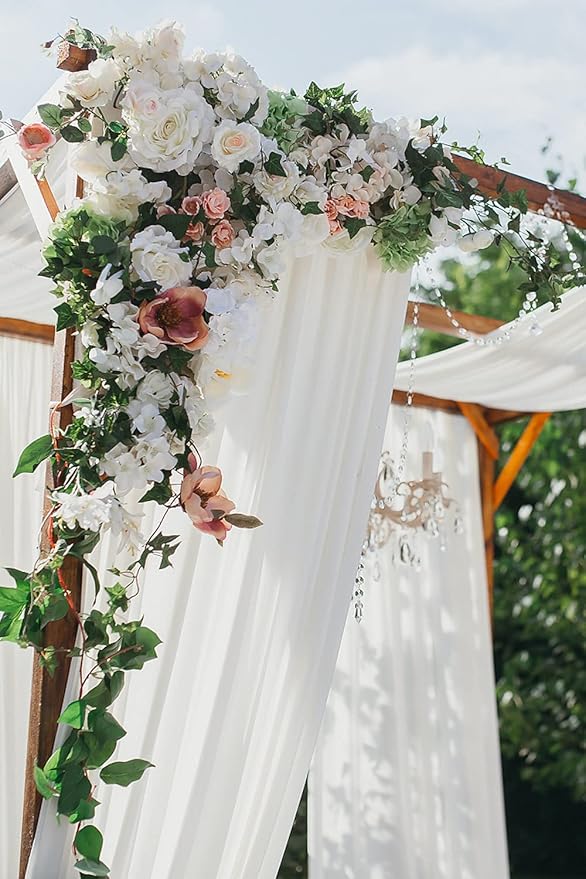 Ivory Wedding Arch Draping Fabric 30'' x 18FT Sheer Chiffon Arch Drape Backdrop 2 Panel Drapes for Easter Bridal Shower Baby Shower Photo Booth Church Decor Birthday Party Outdoor Decoration