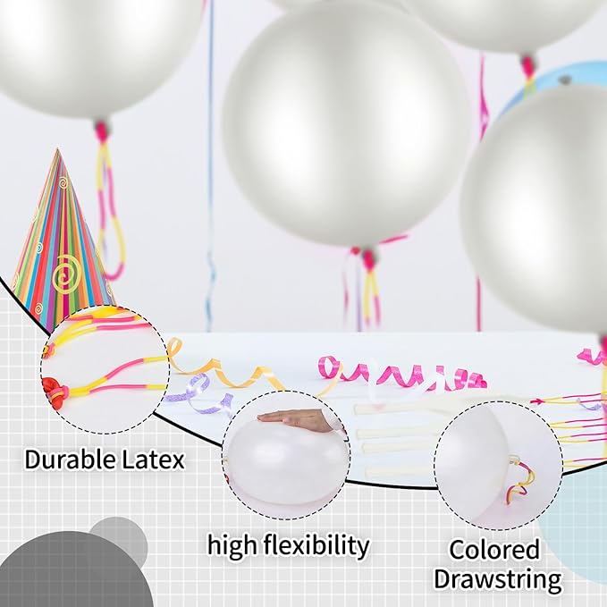 24Pcs White Punch Balloons Bounce Balloon with Rubber Band Handle Punching Heavy Duty Farm Themed Punch for Birthday Party, Kids (White)