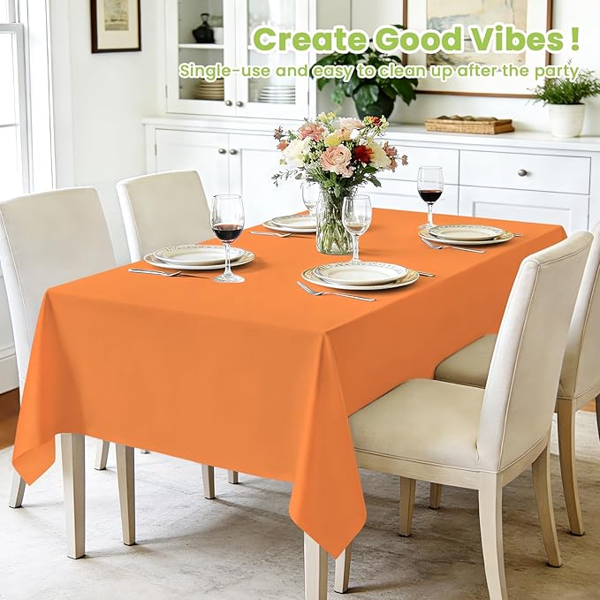 Mulbozy Orange Plastic Table Cloth Disposable 4 Pack, 54 × 108 Inch Tablecloths Rectangle, Orange Plastic Table Cover for Party Decor