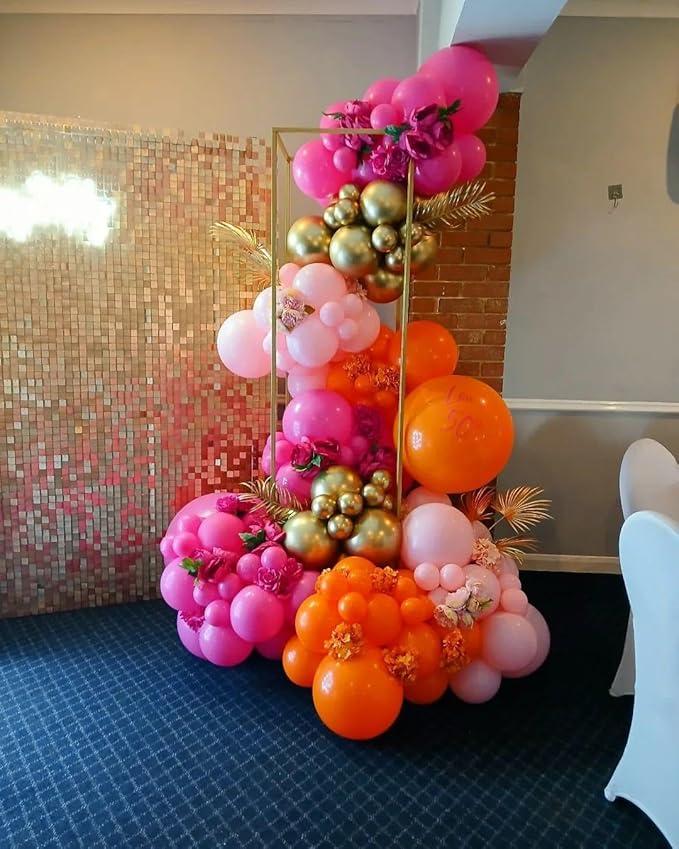 Pink and Orange Balloons, 100Pcs 12inch Hot Pink Orange Pink Latex Balloons and Confett Balloons with 1 Ribbons for Birthday Baby Shower Wedding Graduation Tropical Party Decoration