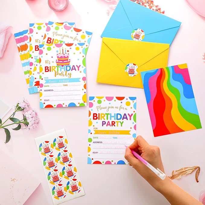 Colarr 24 Pack Birthday Invitations with Envelopes and Stickers Birthday Party Invitations Cards for Baby Shower Party Favors Supplies