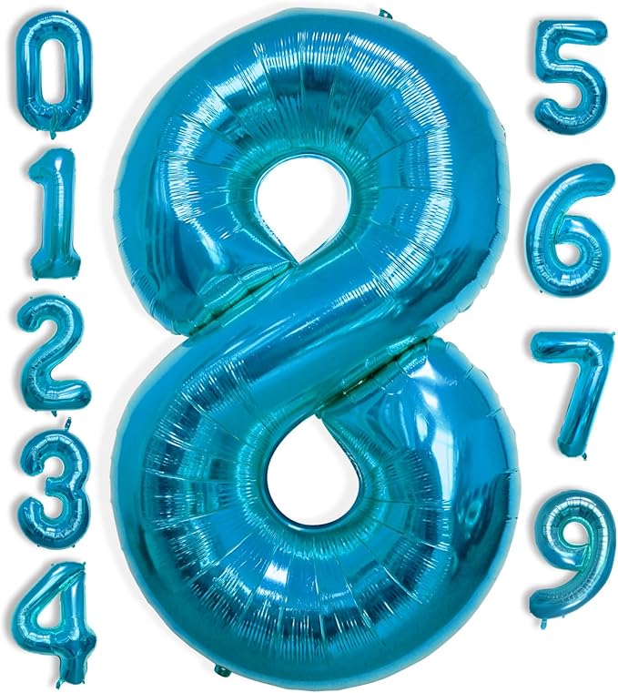 40 Inch Large Blue Number Celebration and Decoration Balloon for Birthday Parties, Graduations, Anniversaries, Weddings, Photo Shoots, Special Events - Helium Foil Mylar (Blue Number 8)