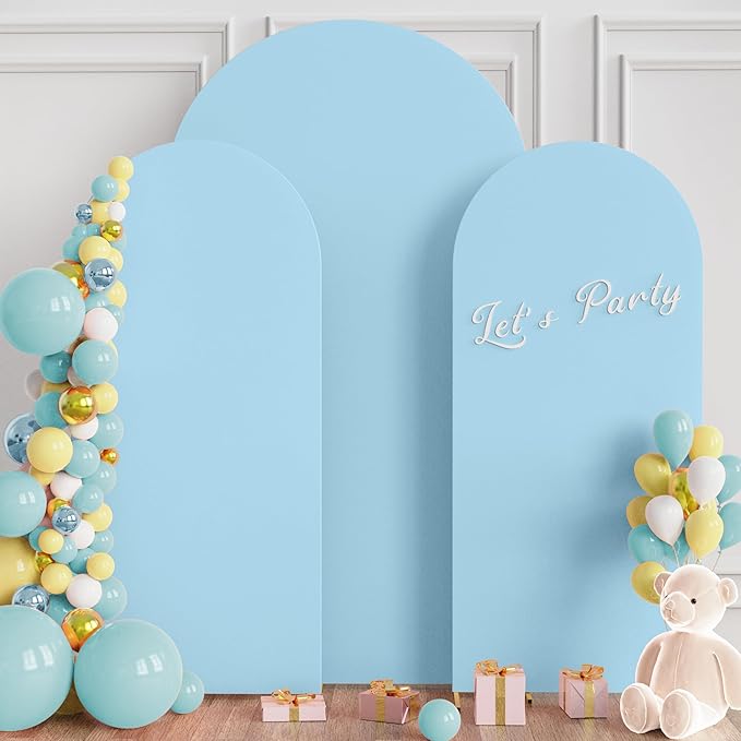 Wokceer Wedding Arch Cover 7.2FT, 6FT, 6FT Spandex Set of 3 Wedding Arch Stand Covers Round Top Chiara Arch Backdrop Stands Cover for Birthday Party Ceremony Banquet Decor Dusty Blue