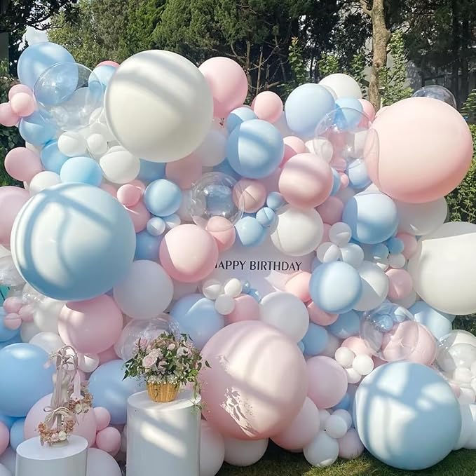 320 Pcs Pink Blue White 12 Inch Bulk Light Pink Light Blue Assorted Color Latex Balloons, for Birthdays Weddings Baby Shower Party Decorations