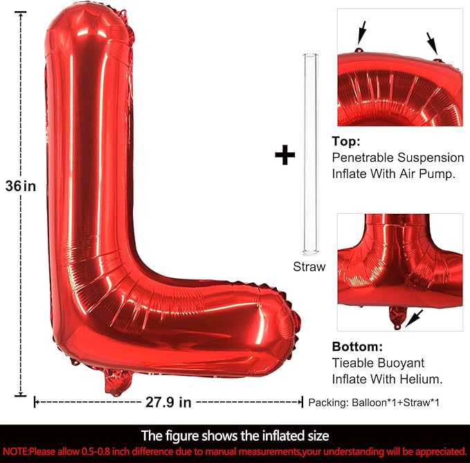 Lovoir 40 Inch Large Red Letter L Balloons Big Size Jumbo Mylar Foil Helium Balloon for Birthday Party Celebration Decorations Alphabet Red L
