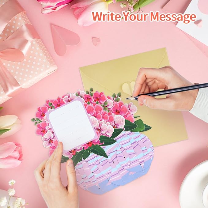 FaCraft Pop Up Flower Cards - 3D Orchid Gifts for Mom Wife Daughter Grandmother - Handmade - with Envelope - All Occasions - Birthday Anniversary Graduation Mothers Valentines Day
