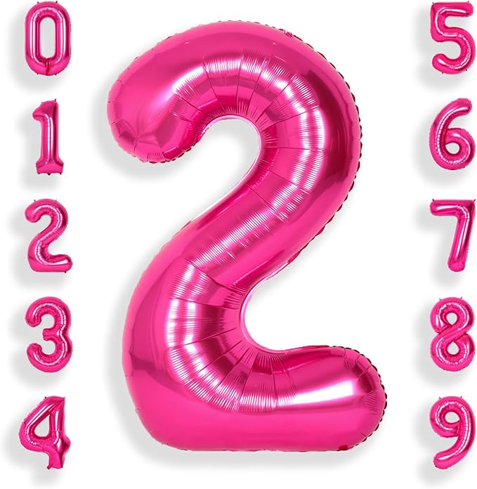 SUWEN 40 Inch Hot Pink Large 2 Number Balloons Big Foil Helium Number Balloons 0-9 Jumbo Happy 2nd Mylar Birthday Party Decorations for Girl Anniversary Party Supplies