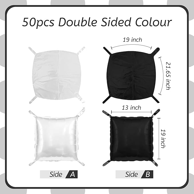50 PCS Black and White Square Foil Balloon Wall, 19'' Double Sided Checkered Balloon Tunnel Arch Kit for Checkerboard Racing Themed Birthday Party, Bachelorette, Decoration