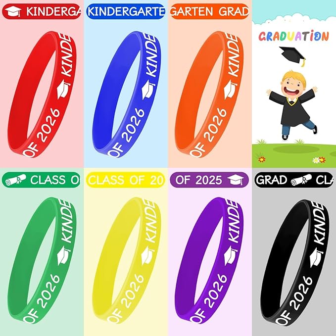 JUNEBRUSHS 42pcs Kindergarten Preschool Graduation Silicone Bracelets Party Favors Rubber Wristbands Supplies for Class of 2026 Graduation Kindergarten Preschool Party Favors Accessories