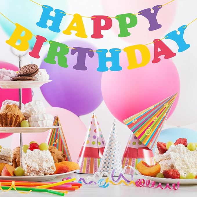 Colorful Happy Birthday Banner Rainbow Bunting Party Banner for Kids Boys Girls Birthday Party Decorations Party Supplies
