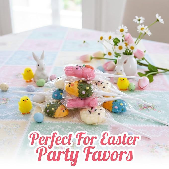Easter Bunny Lollipops, With Natural Colors – 24 Count Individually Wrapped Candy Pops, Bunny Chick And Lamb Shaped Lollipops Easter Candy, For Baskets, Party Favors And Spring Candy