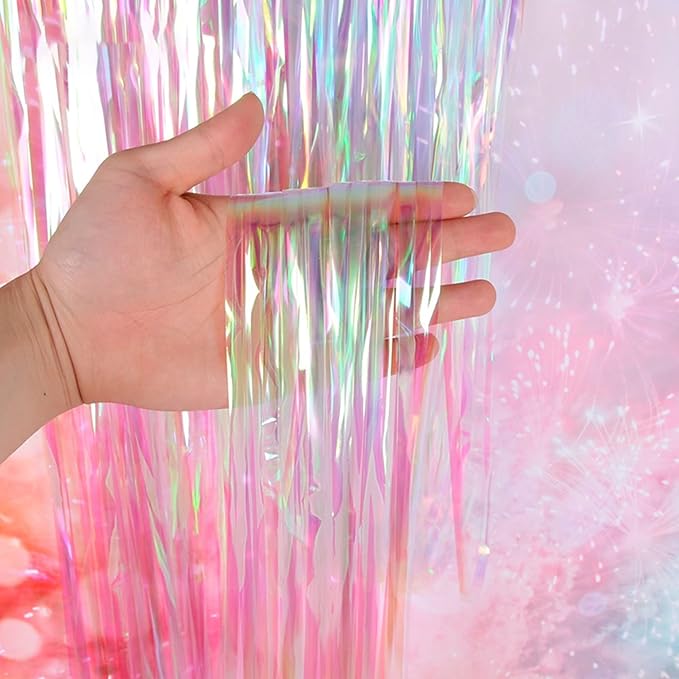 Dazzle Bright 4 Pack Backdrop Curtain, 3FT x 8FT Metallic Tinsel Foil Fringe Curtains Photo Booth Background for Baby Shower Party Birthday Wedding Engagement Bridal Shower (Multicolor)