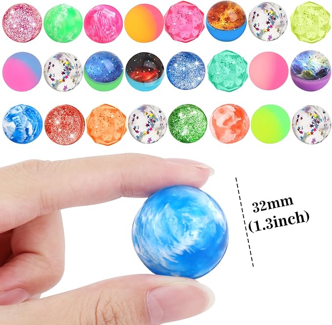 Hxezoc 24 Pcs Bouncy Balls for Kids, 32mm 6 Styles Rubber Bounce Balls Bulk for Party Favors, Goodie Bag Fillers, Easter Gift Bag Stuffers, Basket Stuffers, Classroom Prizes