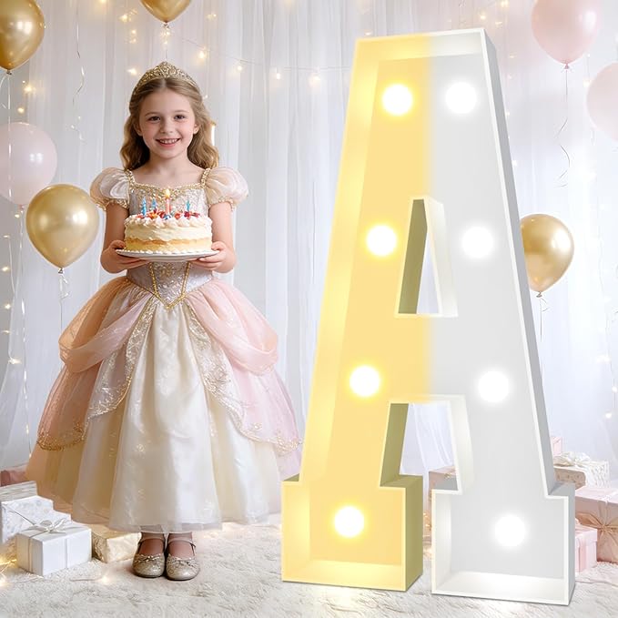 Pooqla 3FT Light Up Marquee Letters, Cool White and Warm White LED Large Lighted Marquee Letters, Giant Mosaic Letter Sign for Balloons Birthday Anniversary Wedding Party Decoration, LED A