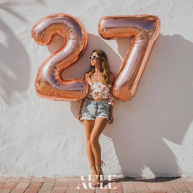 AULE 40 Inch Large 27 Balloon Numbers Rose Gold Big Foil Number Balloons Giant Helium Happy 27th Birthday Party Decorations fo Women Huge Mylar 72 Anniversary Supplies