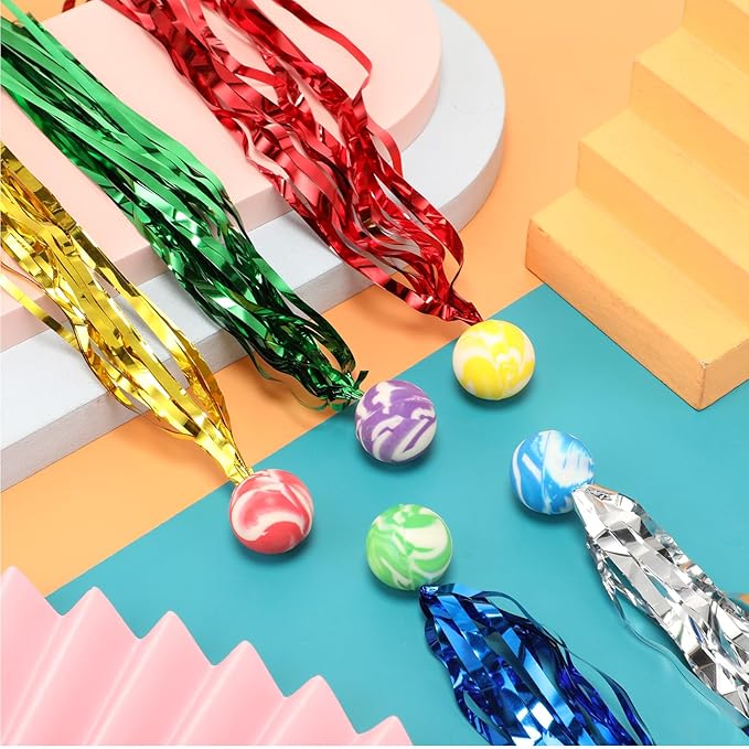 Leyndo 200 Pcs Colorful Streamer Balls Rubber Comet Ball Decorations for Party Favors, Goodie Bag Stuffers,Piñata Fillers, Assorted Colors