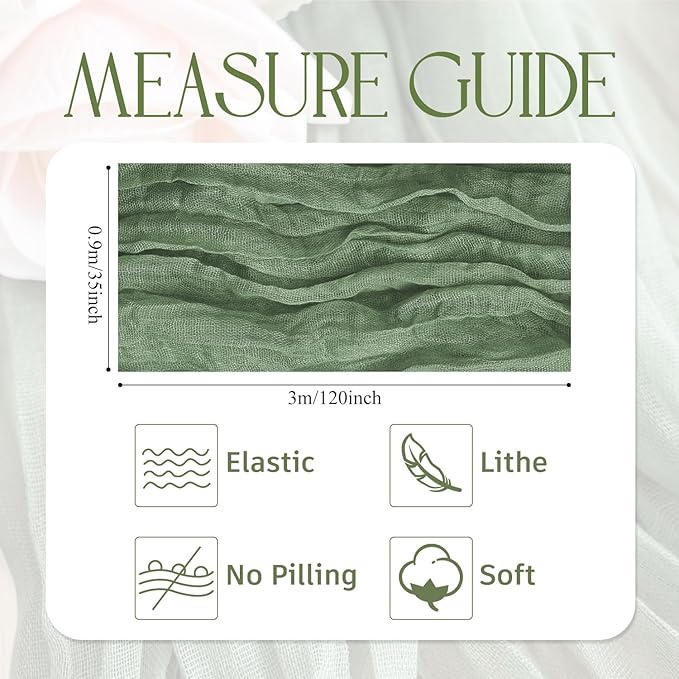 Wokceer Sage Green Cheesecloth Table Runner Spring 2Pack 10FT Boho Gauze Easter Table Runner for Party Long Rustic Sheer Runners for Baby Bridal Shower Wedding