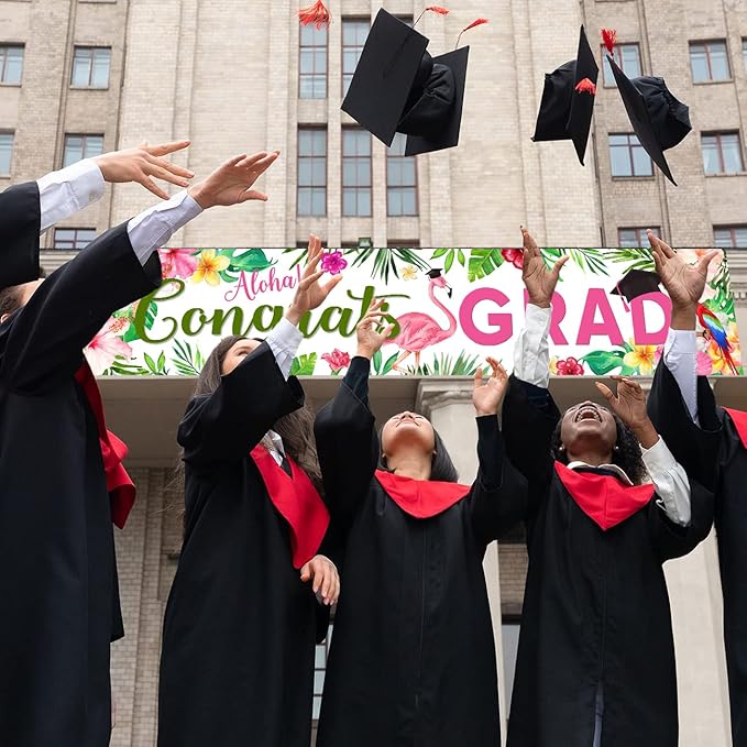 Aloha Congrats Grad Banner Graduation Decorations Class of 2026 Large Luau Grad Yard Sign Hawaiian Hanging Grad Backdrop Outdoor/Indoor Tropical 2026 Graduation Party Supplies 118"x 24"