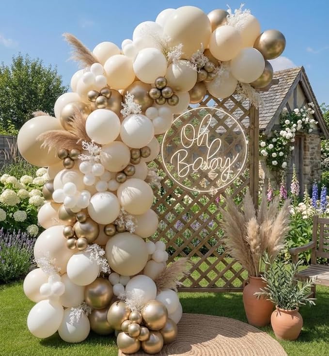 Sand White Gold Balloon Arch Kit - 165Pcs Different Size Beige Nude White Metallic Gold Balloon Garland Kit for Boho Birthday Wedding Baby Shower Bridal Shower Engagement Party Decorations