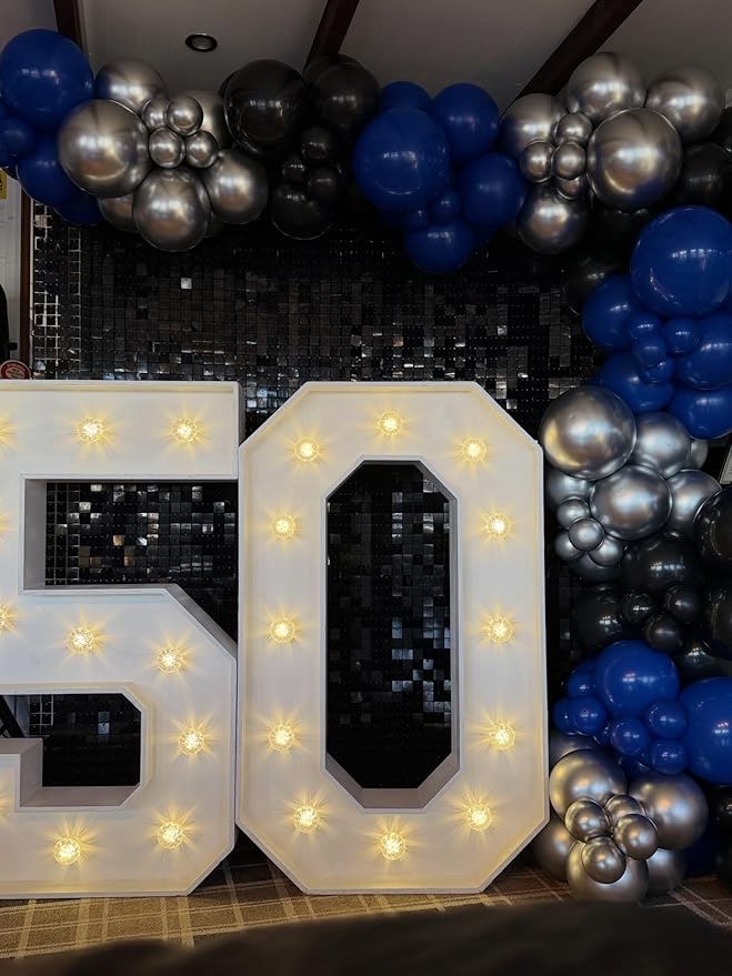 Royal Blue and Black Balloons Arch Kit -Navy Blue Balloons Metallic Sliver Black Different Size Balloons Garland Kit for 30th 40th 50th 60th Birthday Anniversary Graduation Party Decorations