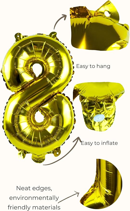 Gold Number “8”Balloons 16 Inch, Mylar Foil Custom Single Letter, Hanging, Reusable for girls boys adults Birthday,Surprise,Wedding, Celebration, Sports Party Event Decoration Supplies